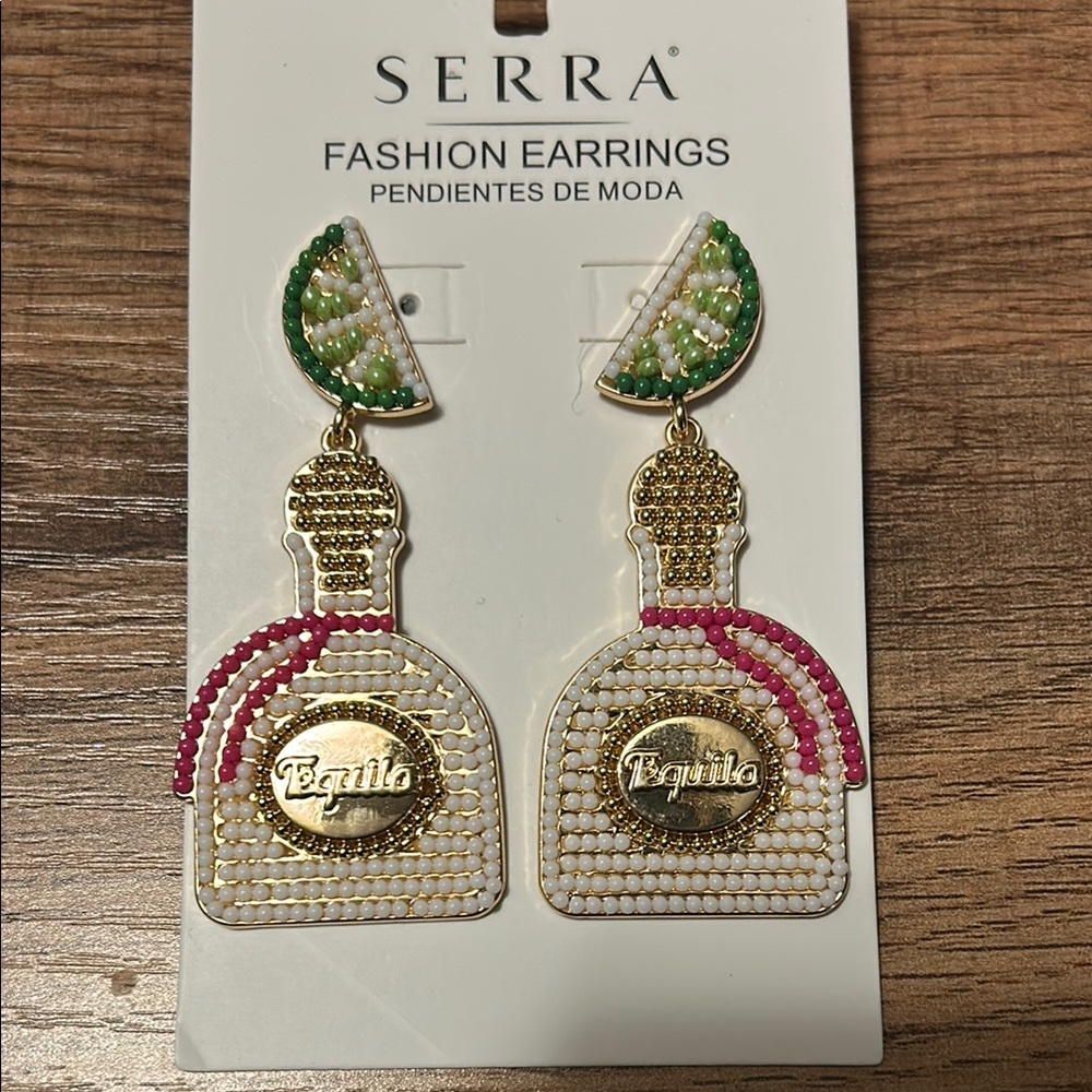 Tequila Bottle and Lime Earrings